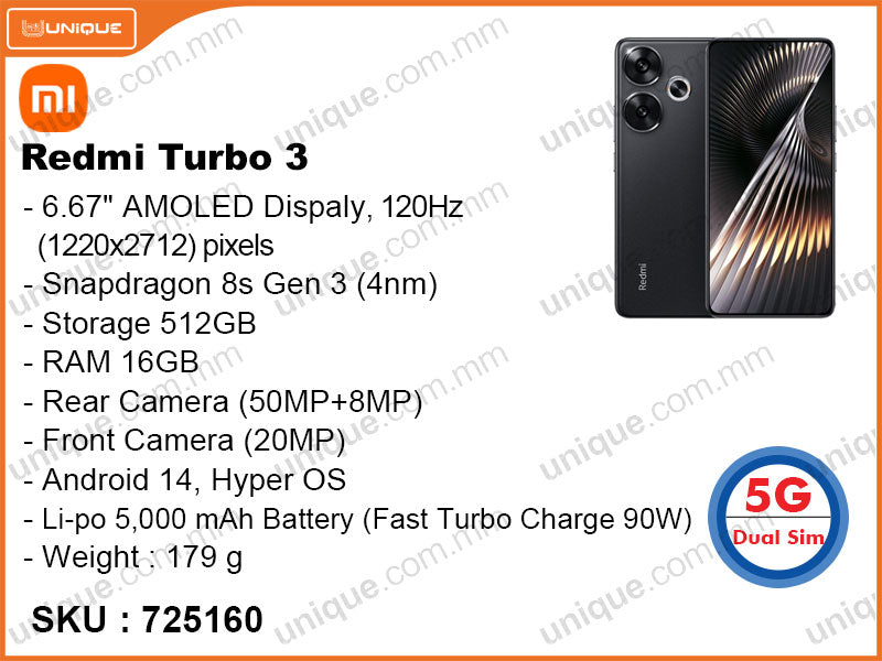 Redmi Turbo 3 5G 16GB, 512GB (Without Warranty)