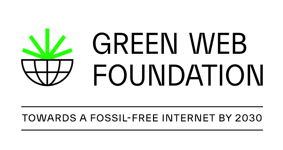 Green Web Foundation logo and text "Towards a fossil-free internet by 2030"