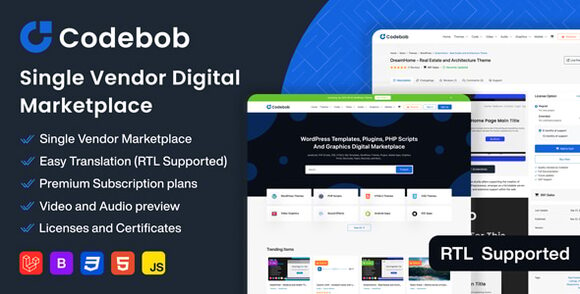 Codebob v1.1 Nulled – Single-Vendor Digital Marketplace (SAAS Ready) PHP Script